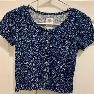 GAP kids navy blue and white flowers blouse